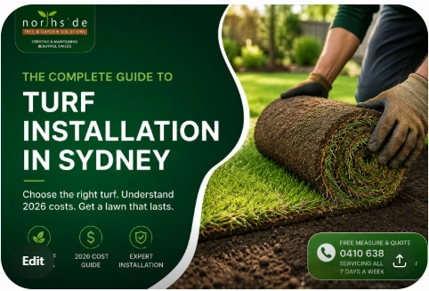 Professional turf installation in Sydney with fresh lawn turf being laid by Northside Tree & Garden Services.
